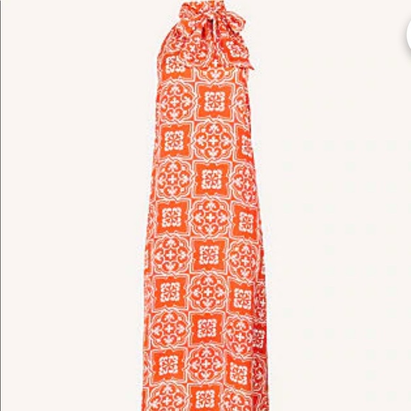 ANN TAYLOR Petite Tiled Halter Maxi Dress In Jupiter Orange - Picture 2 of 5